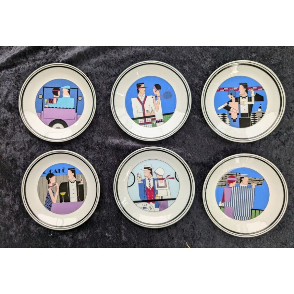 Set of 6 Philippe Deshoulieres Art Deco Plates - Canape, cheese plates